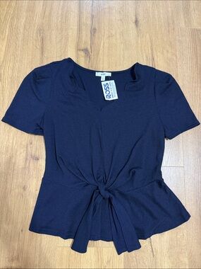 mine Navy Tie-Front Short Sleeve Blouse
